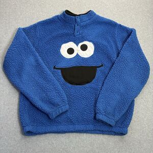 Sesame Street Sweatshirt Mens Large Blue Cookie Monster Sherpa Fleece Pullover